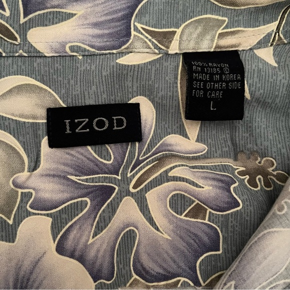 IZOD Men's Floral Shirt - Blue and Cream L - Picture 5 of 6